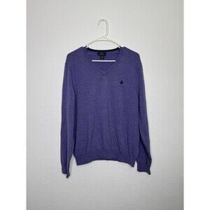 Brooks Brothers 346 Sweater Men’s M Purple Merino Wool V Neck Pullover Academia